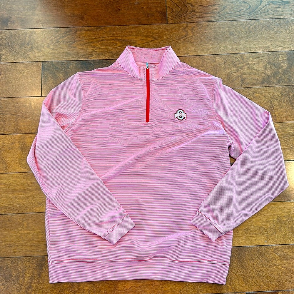 Peter Millar Men’s Ohio State Quarter Zip. Red/white Stripe. Men’s large